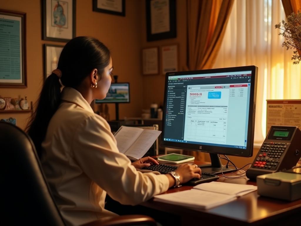 Indian accountant creating GST invoice on computer